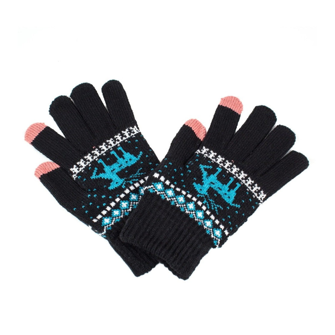 Manusi Dama Touchscreen, Model Ren, Interior Catifelat si Manseta Elastica, Acril Tricotat, Marime Universala, Negru