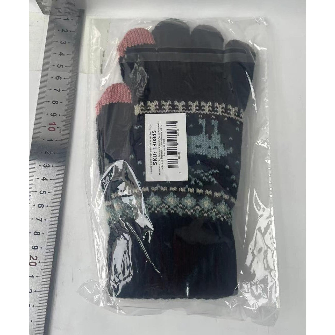 Manusi Dama Touchscreen, Model Ren, Interior Catifelat si Manseta Elastica, Acril Tricotat, Marime Universala, Negru