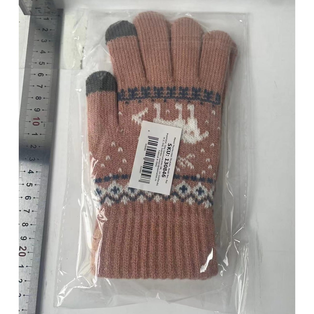 Manusi de Dama, Functie Touchscreen pentru Ecran Tactil, Model Ren cu Interior Catifelat, Acril Tricotat, Manseta Elastica, Marime Universala, Roz