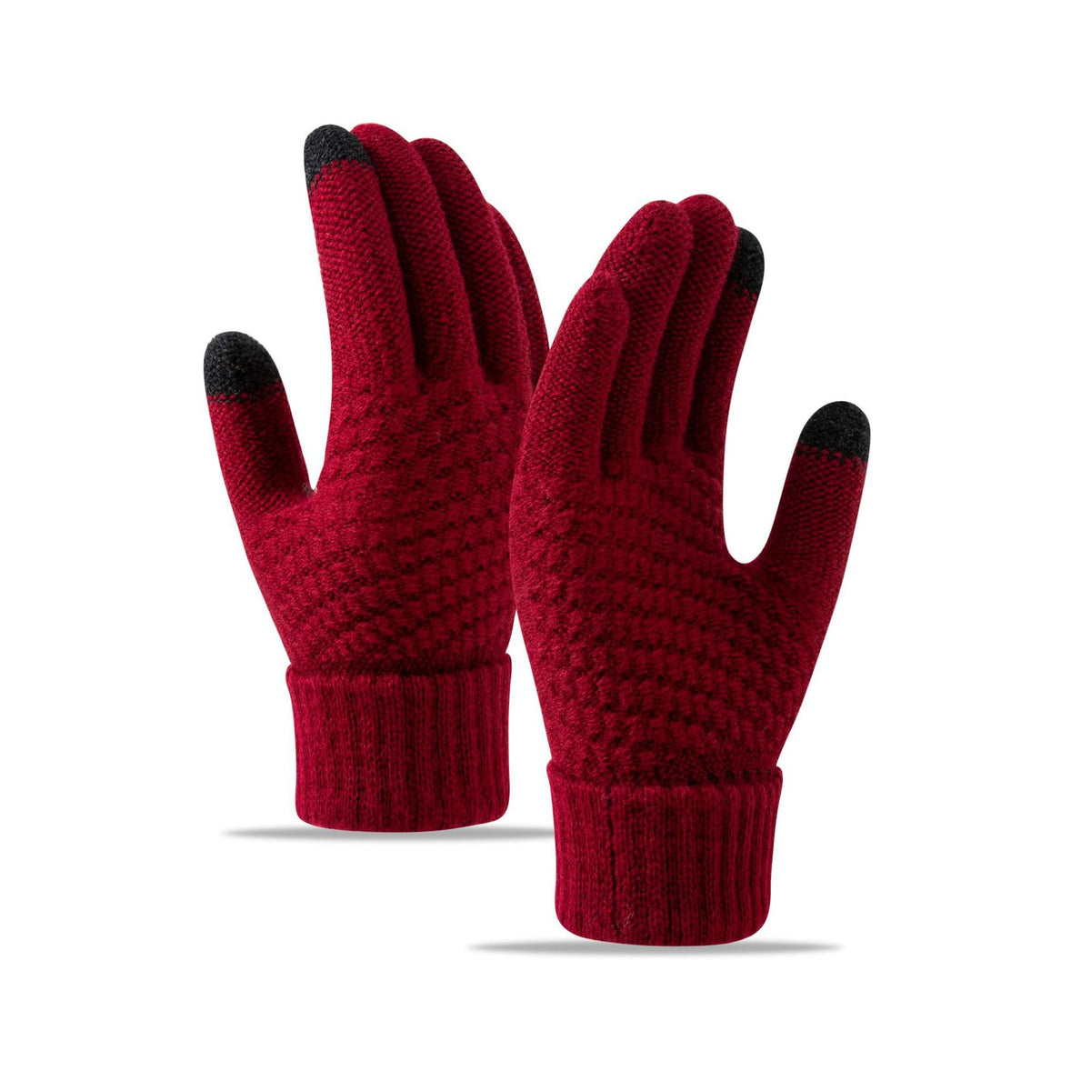 Manusi de Dama, Functie Touchscreen, Interior Catifelat si Calduros, Material Acril Tricotat, Manseta Elastica, Marime Universala, Rosu