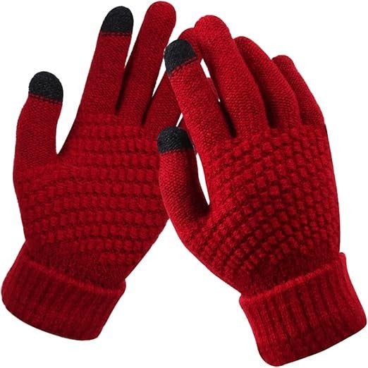 Manusi de Dama, Functie Touchscreen, Interior Catifelat si Calduros, Material Acril Tricotat, Manseta Elastica, Marime Universala, Rosu