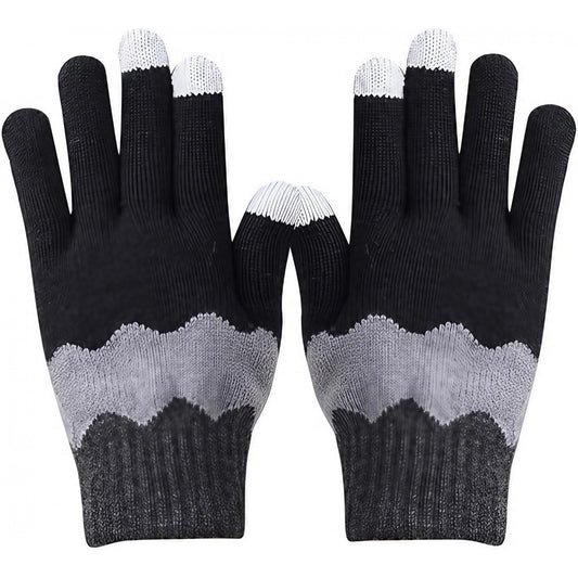 Manusi Dama cu Functie Touchscreen, Model Ondulat Tricotat, Interior Catifelat si Manseta Elastica, Acrilic, Marime Universala, Negru/Gri