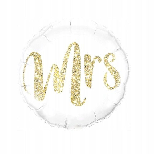 Balon Figurina MRS pentru Nunta, Balon Rotund din Folie Metalizata, Decoratiune Evenimente, Umflare Aer sau Heliu, Pai Inclus, 45 cm, Alb
