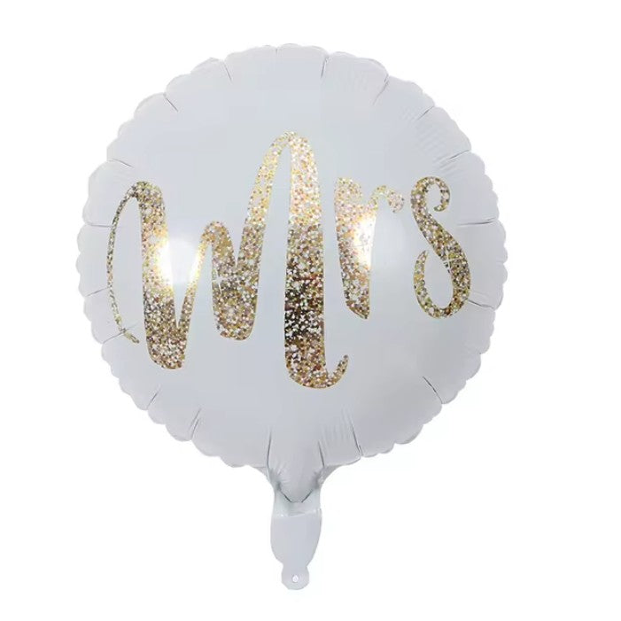 Balon Figurina MRS pentru Nunta, Balon Rotund din Folie Metalizata, Decoratiune Evenimente, Umflare Aer sau Heliu, Pai Inclus, 45 cm, Alb