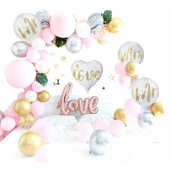 Balon Folie Metalizata Nunta, Figurina Rotunda Model MR, Umflare Aer sau Heliu, Pai Inclus, 45 cm, Alb