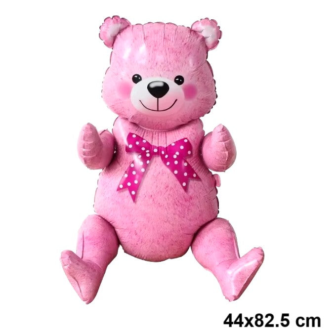 Balon din Folie Metalizata, Figurina Ursulet Asezat, Tematica Baby Shower si Aniversare, Umflare cu Aer sau Heliu, Roz, 44x82.5 cm