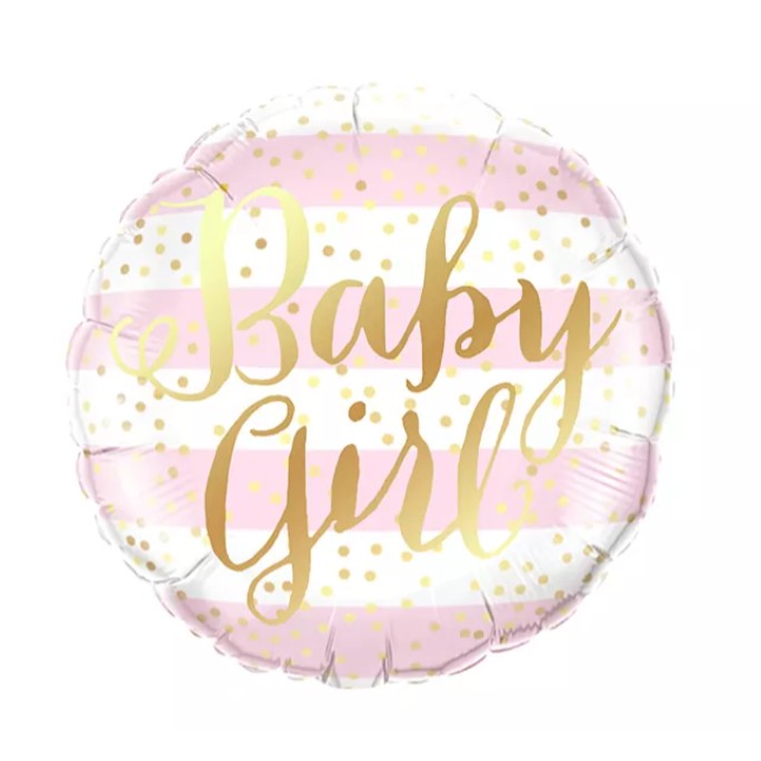 Balon din Folie Metalizata, Model Baby Girl, Figurina Rotunda pentru Gender Reveal si Botez, Compatibil Aer sau Heliu, Roz, 45 cm