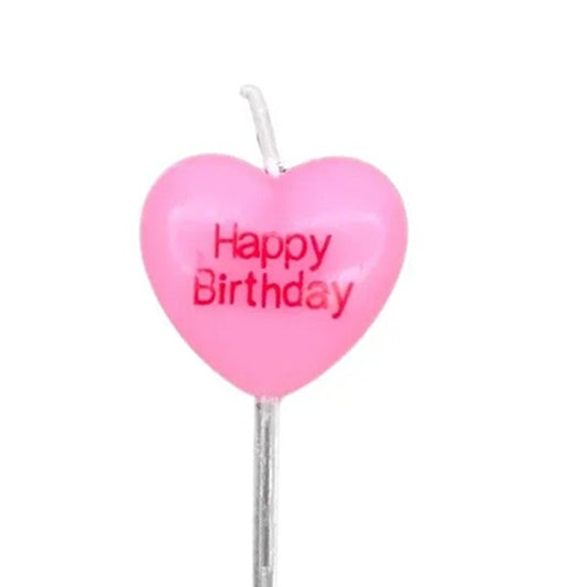 Set 5 Lumanari de Tort, Model Inima cu Text Happy Birthday, Parafina, Multicolor, 2.5 x 2.5 cm