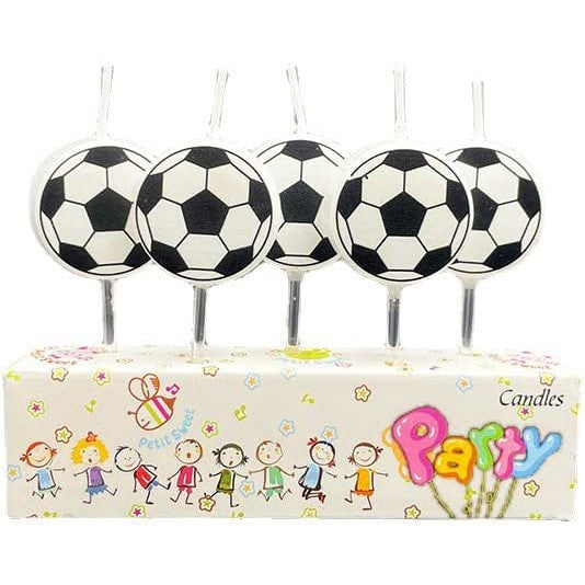 Set Lumanari de Tort, Model Mingi de Fotbal, Decoratiuni Aniversare Tematice, Parafina, 3.5 cm, Alb/Negru, 5 Bucati