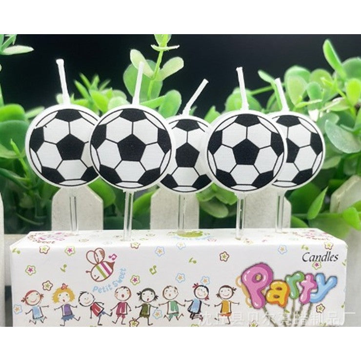 Set Lumanari de Tort, Model Mingi de Fotbal, Decoratiuni Aniversare Tematice, Parafina, 3.5 cm, Alb/Negru, 5 Bucati