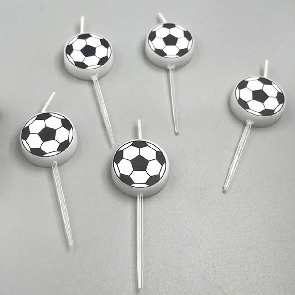 Set Lumanari de Tort, Model Mingi de Fotbal, Decoratiuni Aniversare Tematice, Parafina, 3.5 cm, Alb/Negru, 5 Bucati