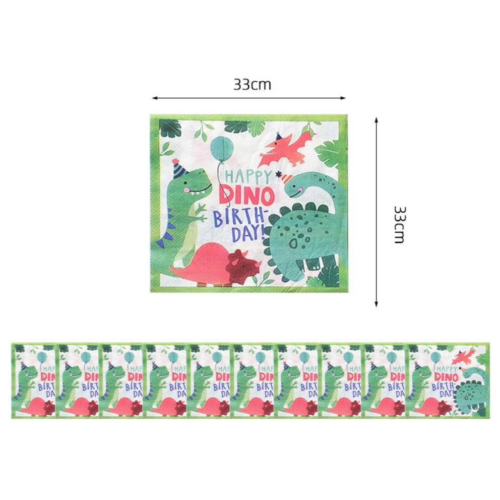 Servetele de Masa Happy Birthday, Model Dinozauri Dino Party, Tematica Aniversare Copii, Hartie Absorbanta, 33x33 cm, Verde, Set 20 Bucati