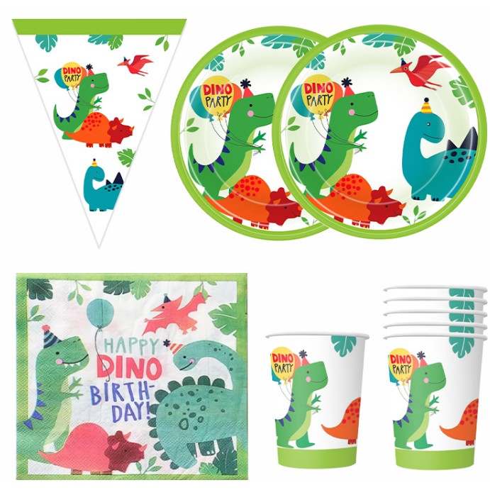 Servetele de Masa Happy Birthday, Model Dinozauri Dino Party, Tematica Aniversare Copii, Hartie Absorbanta, 33x33 cm, Verde, Set 20 Bucati