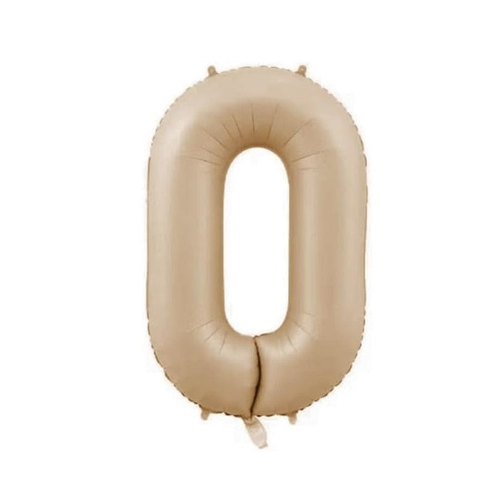 Balon Aniversar Cifra 0, Folie Metalizata, Umflare Aer sau Heliu, Include Pai, 100 cm, Crem