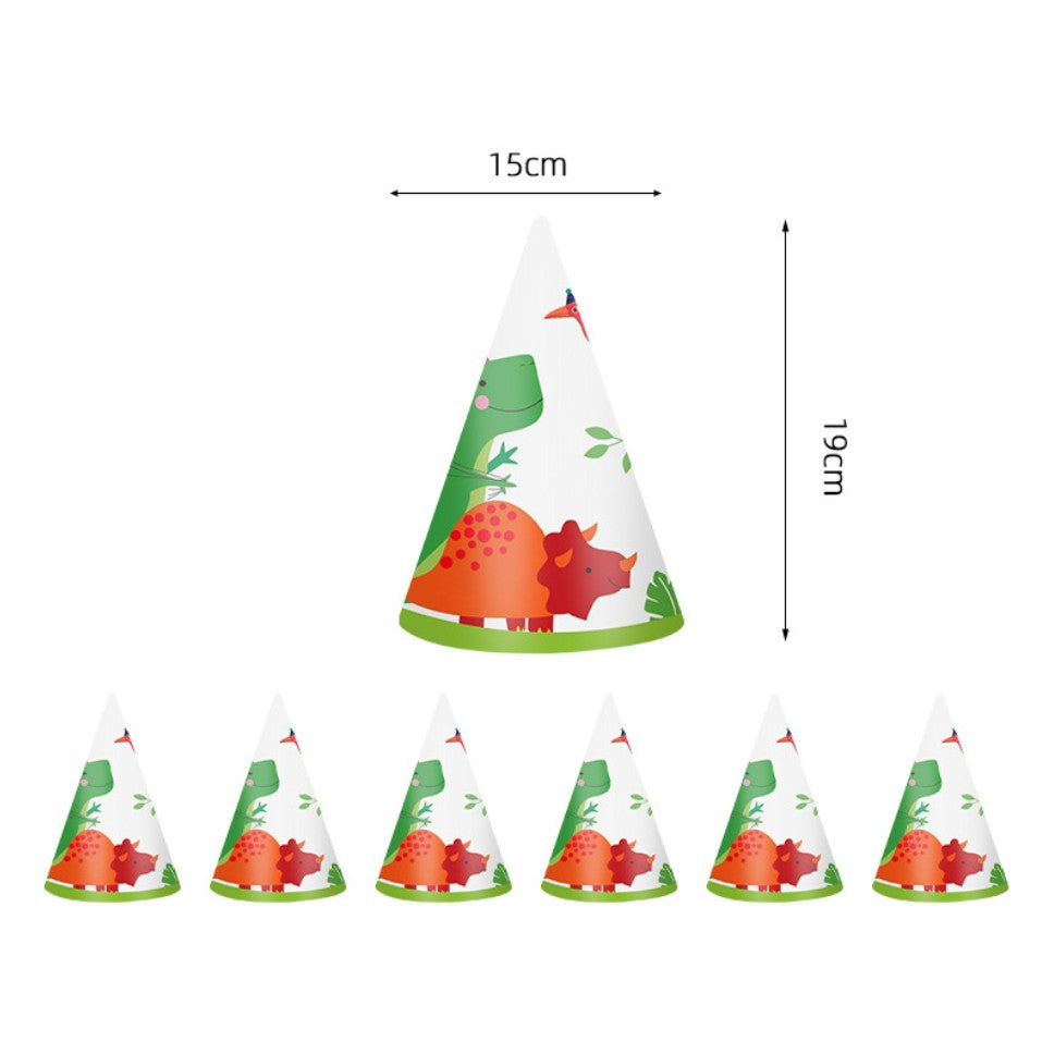 Set 6 Coifuri Petrecere Dino Party, Accesorii Aniversare Copii, Tematica Dinozauri, Carton cu Elastic, 19x15 cm, Multicolor