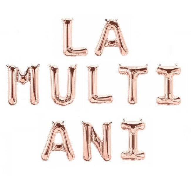 Set 10 Baloane Litere La Multi Ani, Figurine Din Folie Metalizata Pentru Aniversare, Umflare Aer Sau Heliu, Pai Inclus, 40 cm, Bej
