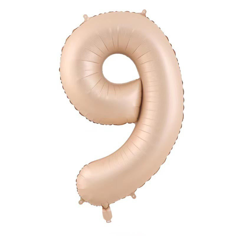 Balon Aniversar Cifra 9, Figurina din Folie Metalizata, Umflare Aer sau Heliu, Include Pai, Inaltime 100 cm, Crem