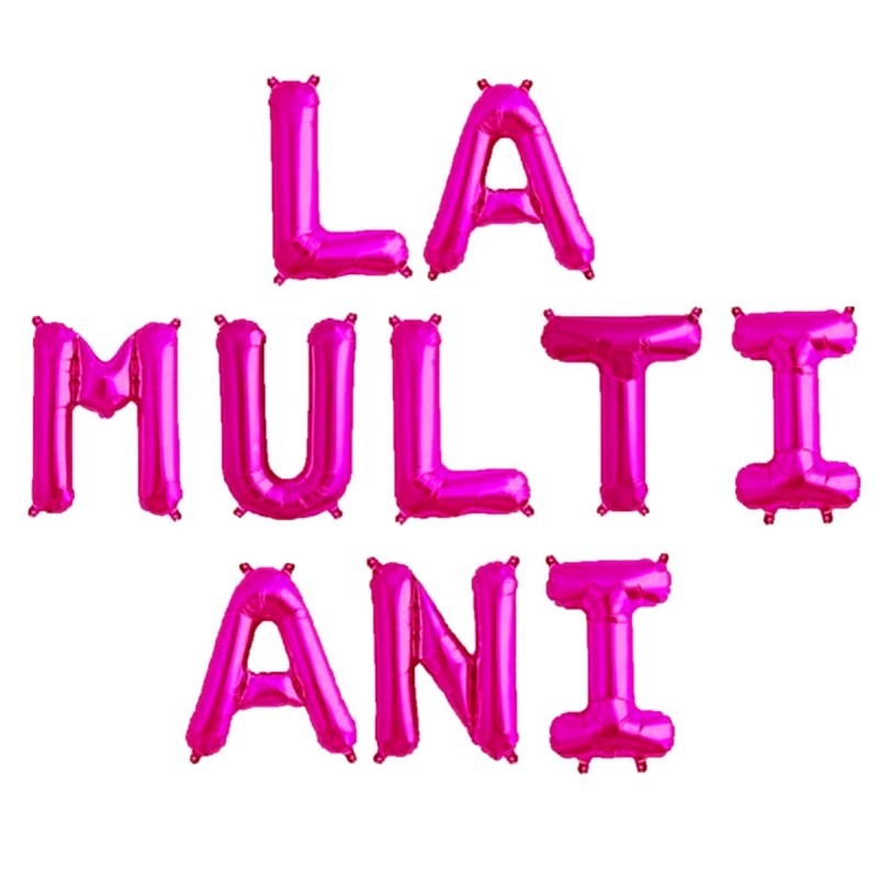 Set 10 Baloane din Folie Metalizata, Mesaj La Multi Ani, Litere Figurine Aniversare, Umflare Aer sau Heliu, Roz, 40 cm