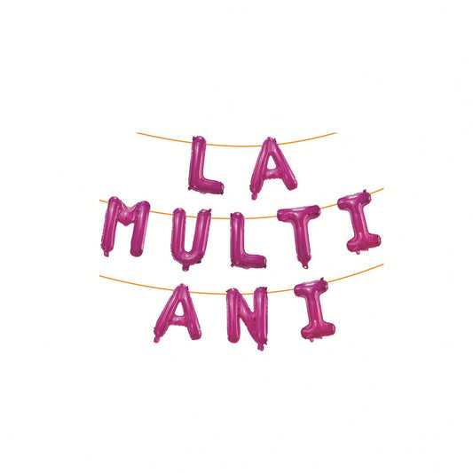 Set 10 Baloane din Folie Metalizata, Mesaj La Multi Ani, Litere Figurine Aniversare, Umflare Aer sau Heliu, Roz, 40 cm