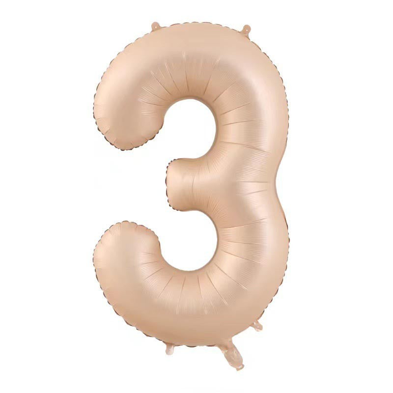 Balon Cifra 3 pentru Aniversare, Figurina din Folie Metalizata, Umflare Aer sau Heliu, Include Pai, 100 cm, Crem