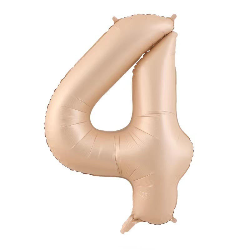 Balon Aniversar Cifra 4, Figurina din Folie de Aluminiu, Umflare Aer sau Heliu, include Pai, 100 cm, Crem