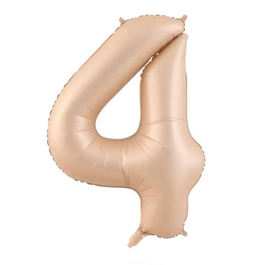 Balon Aniversar Cifra 4, Figurina din Folie de Aluminiu, Umflare Aer sau Heliu, include Pai, 100 cm, Crem