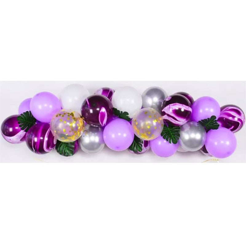 Set Decoratiuni Aniversare Happy Birthday, Baloane din Latex si Banner Petrecere, Accesorii Incluse, Mov, Argintiu si Alb, 37 Piese