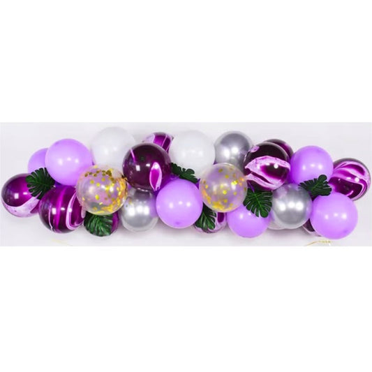 Set Decoratiuni Aniversare Happy Birthday, Baloane din Latex si Banner Petrecere, Accesorii Incluse, Mov, Argintiu si Alb, 37 Piese