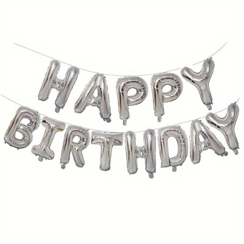 Set 25 Baloane Aniversare Happy Birthday, Kit Decor Petrecere cu Folie Metalizata si Latex, 13 Litere, 2 Stele, 4 Baloane Confetti, Umflare Aer sau Heliu, 40 cm, Argintiu