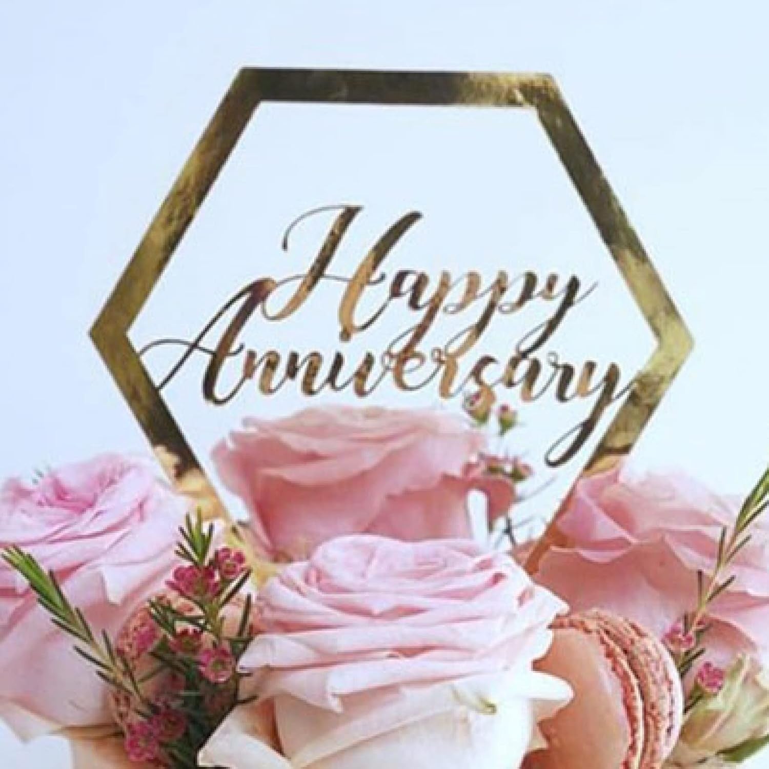 Topper Tort Happy Birthday, Decoratiune Aniversara Model Hexagon, Accesoriu Party din Plastic Durabil, Auriu