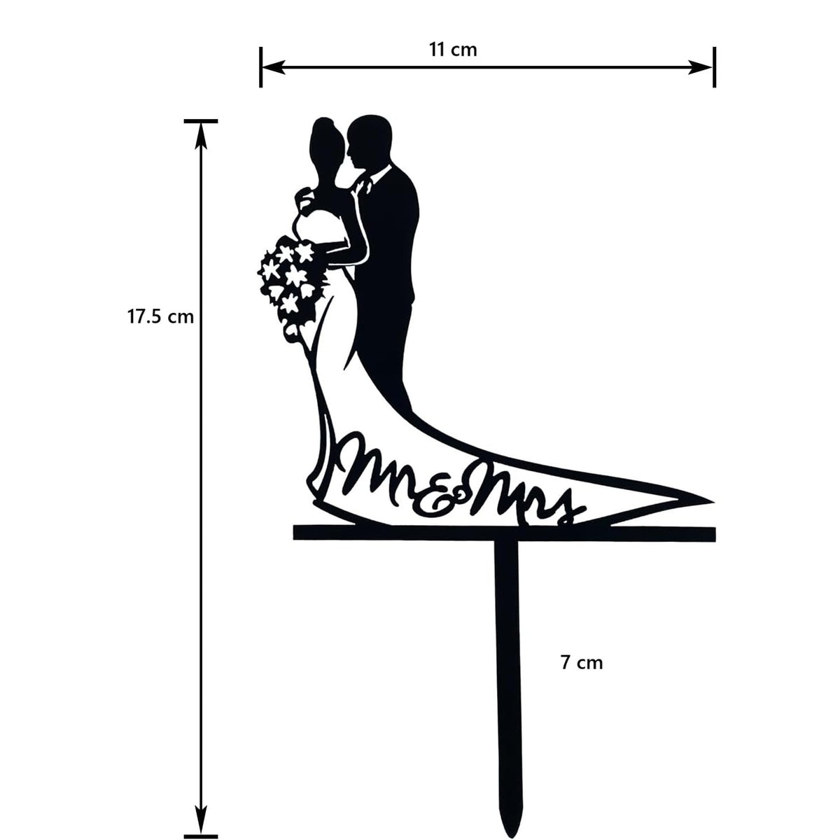Topper Tort Nunta, Model Mr & Mrs, Decoratiune Eleganta Evenimente, Plastic Rezistent, 17.5 x 11 cm, Negru