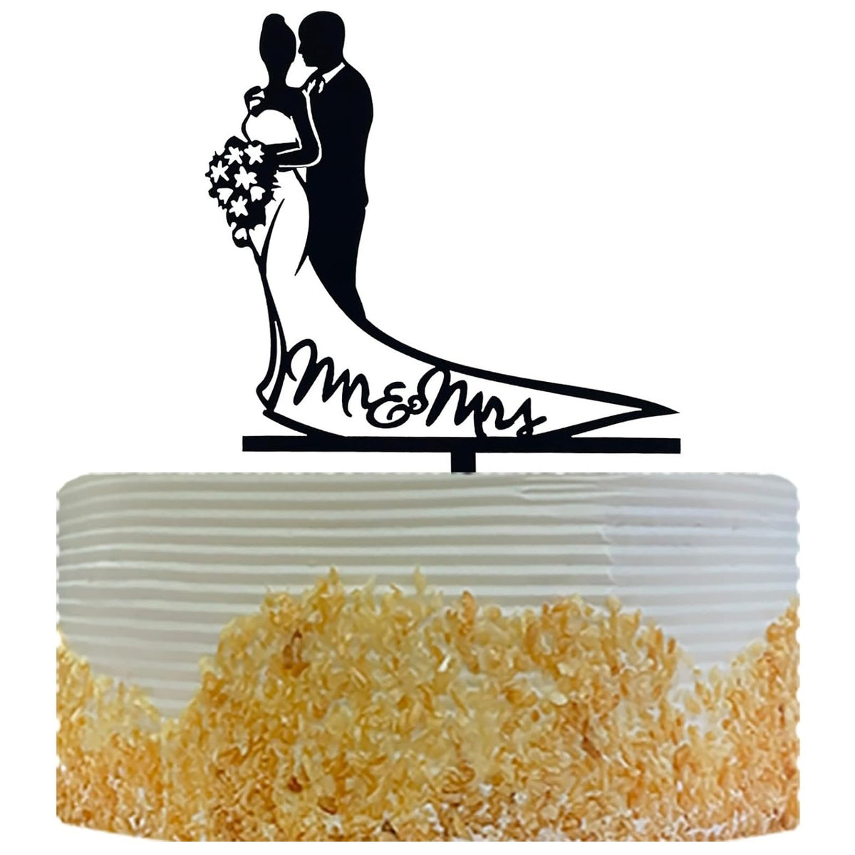 Topper Tort Nunta, Model Mr & Mrs, Decoratiune Eleganta Evenimente, Plastic Rezistent, 17.5 x 11 cm, Negru