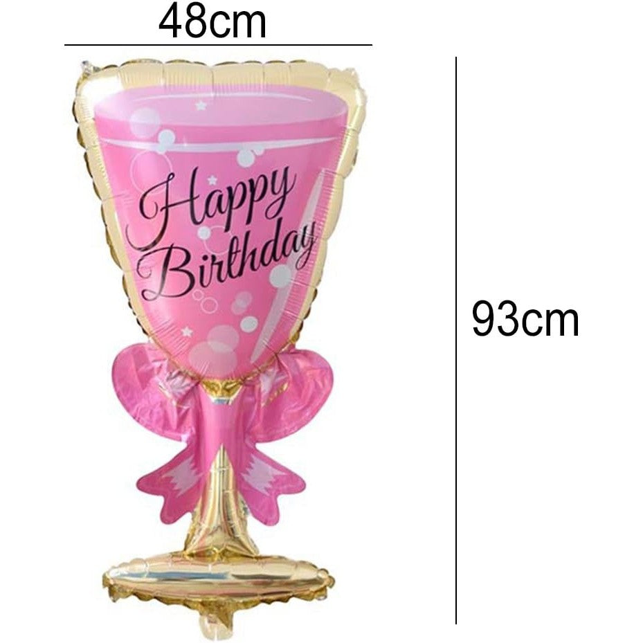 Balon Figurina Pahar de Vin, Folie Metalizata, Decor Petrecere si Aniversare, Umflare Aer sau Heliu, Roz, 93x48 cm, 1 Bucata