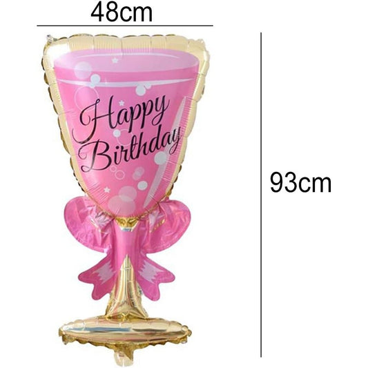 Balon Figurina Pahar de Vin, Folie Metalizata, Decor Petrecere si Aniversare, Umflare Aer sau Heliu, Roz, 93x48 cm, 1 Bucata
