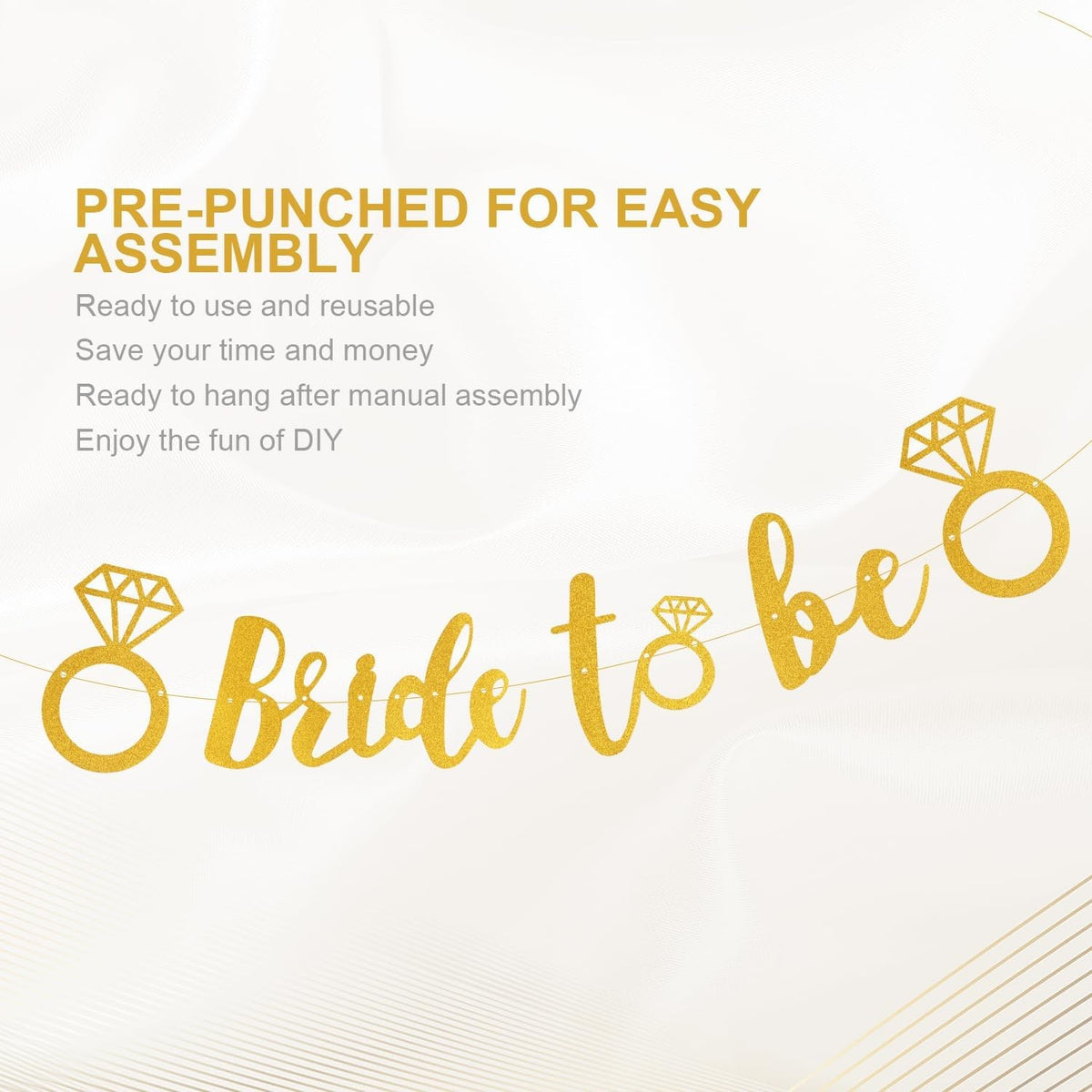 Banner Bride To Be, Decoratiune Petrecere Burlacite si Nunta, Set cu Rola de Ata Inclusa, Carton Elegant, 30x20 cm, Auriu