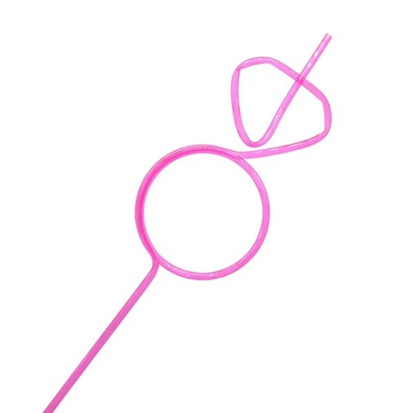 Pai de Plastic pentru Bauturi, Model Inel cu Diamant, Accesoriu Petrecere Burlacite si Nunta, Material PET, Diametru 0.5 cm, Roz/Alb