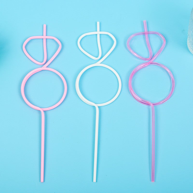 Pai de Plastic pentru Bauturi, Model Inel cu Diamant, Accesoriu Petrecere Burlacite si Nunta, Material PET, Diametru 0.5 cm, Roz/Alb