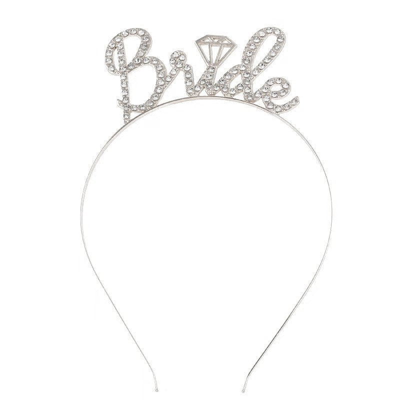 Coronita Mireasa Model Bride, Tiara Eleganta cu Cristale, Accesoriu Par Nunta si Petrecerea Burlacitelor, Marime Universala, 12.5 x 14.5 cm, Alb