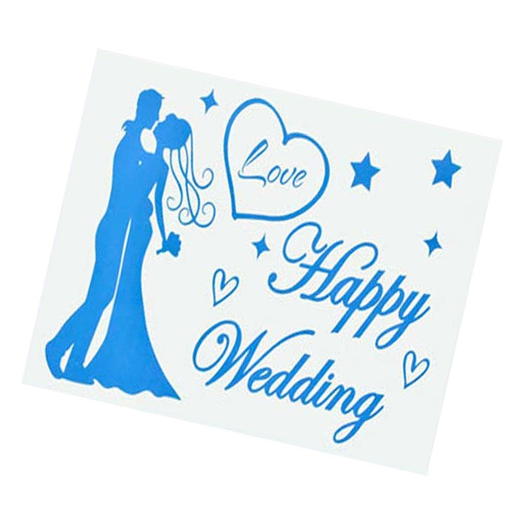 Sticker Autocolant Decorativ Nunta, Model Mesaj Happy Wedding, Material Rezistent, 21x29 cm, Albastru