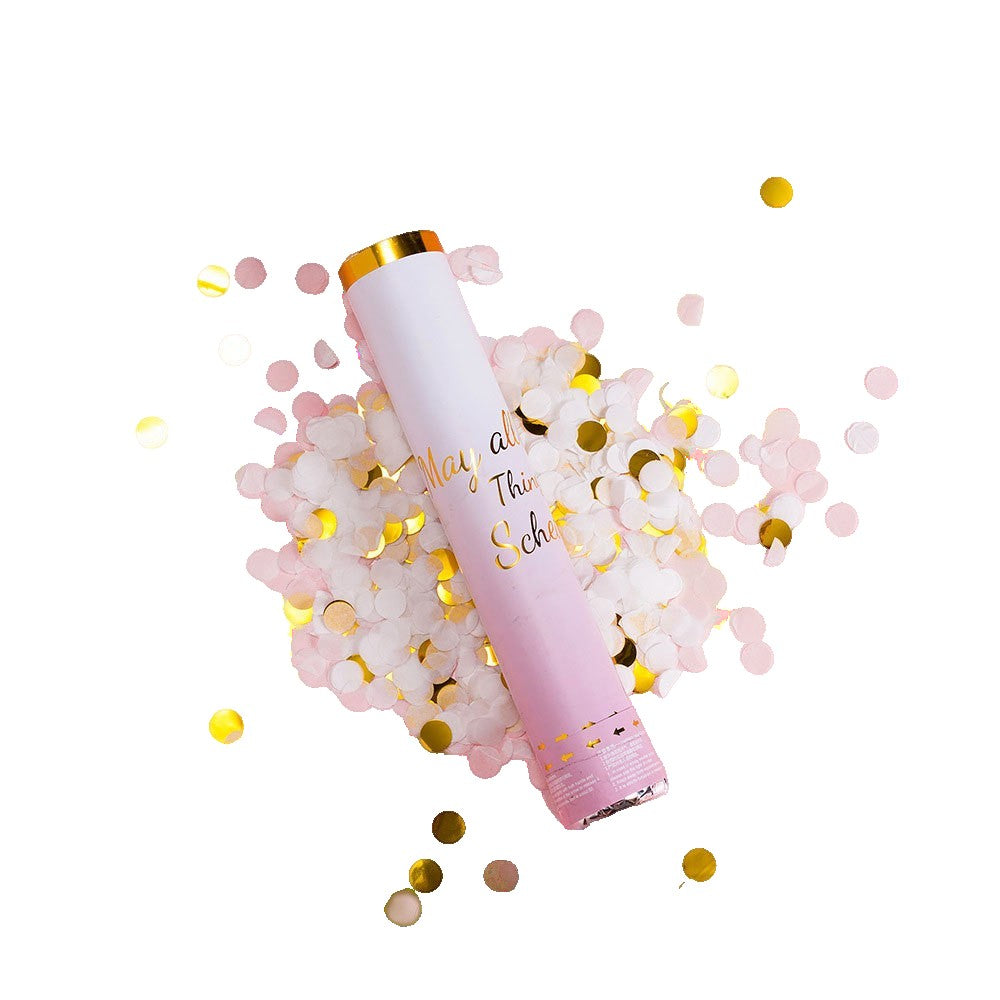 Tun Confetti Petrecere, Efect Spectaculos, Hartie Biodegradabila, 30 cm, Alb si Auriu