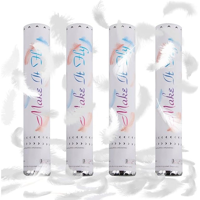 Make It Fly, Tub Confetti Cu Pene, Tun Lansator Efect Spectaculos Nunta Si Petreceri, Carton, 27 cm, Alb