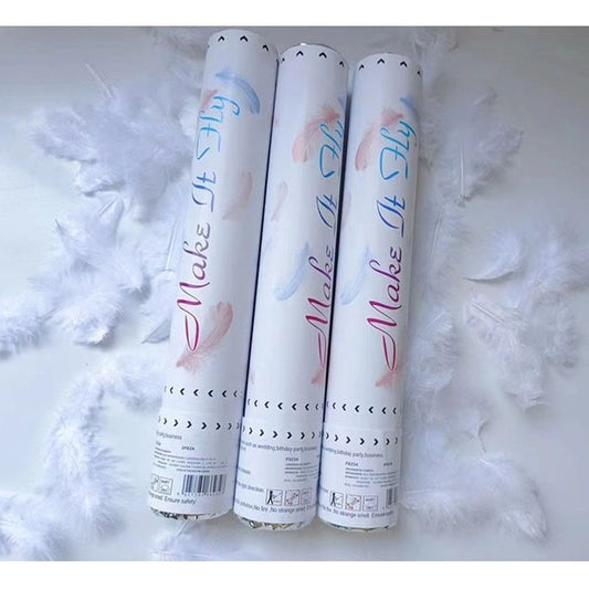 Make It Fly, Tub Confetti Cu Pene, Tun Lansator Efect Spectaculos Nunta Si Petreceri, Carton, 27 cm, Alb