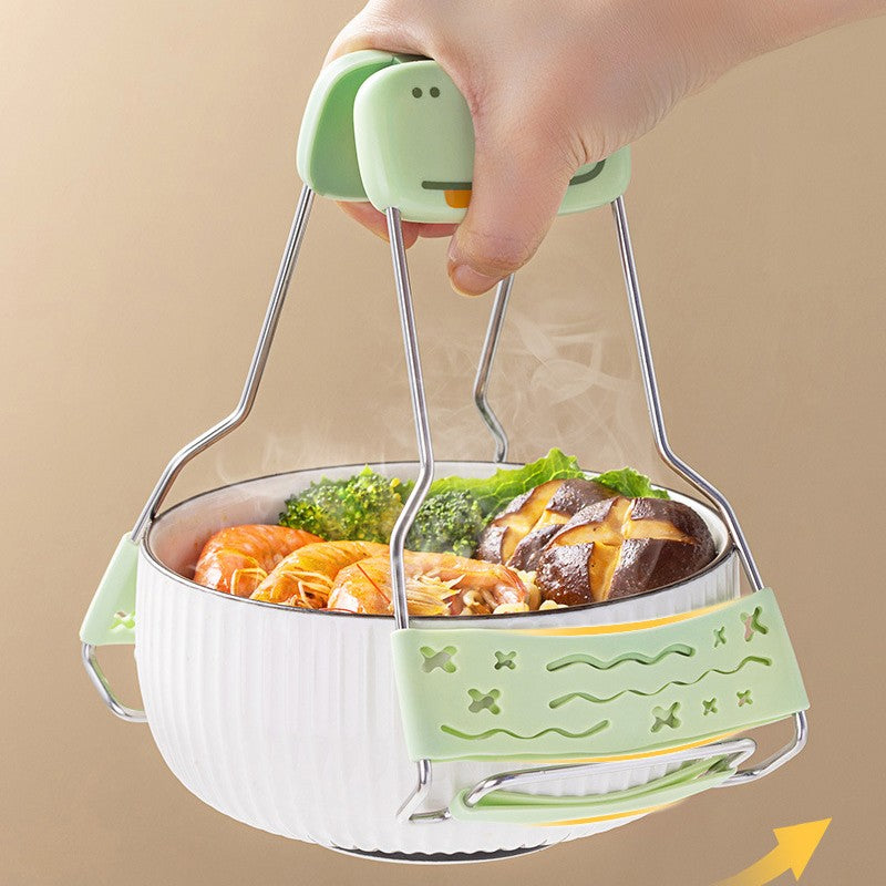 Clemă pentru Boluri și Vase Fierbinți, Dispozitiv Anti-Alunecare Termorezistent, Protecție din Silicon cu Model Animat, 19x12 cm, Verde