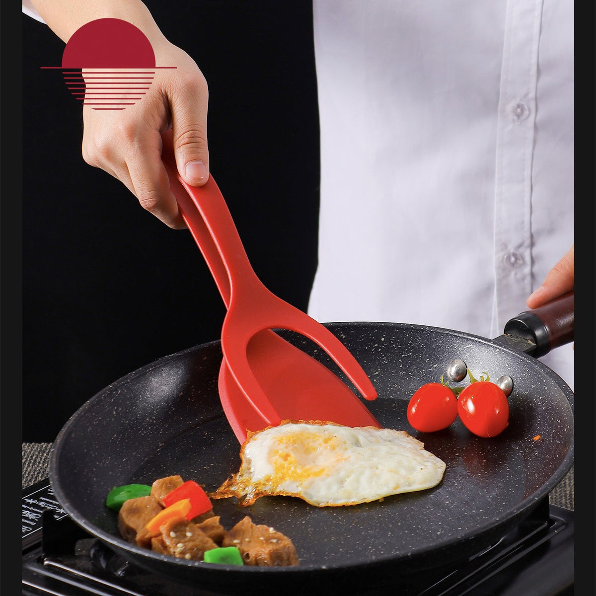Spatula Multifunctionala Tip Cleste Pentru Gatit, Silicon Si Polipropilena, Ideala Pentru Carne Sau Paine, 31 x 8.5 cm, Rosu