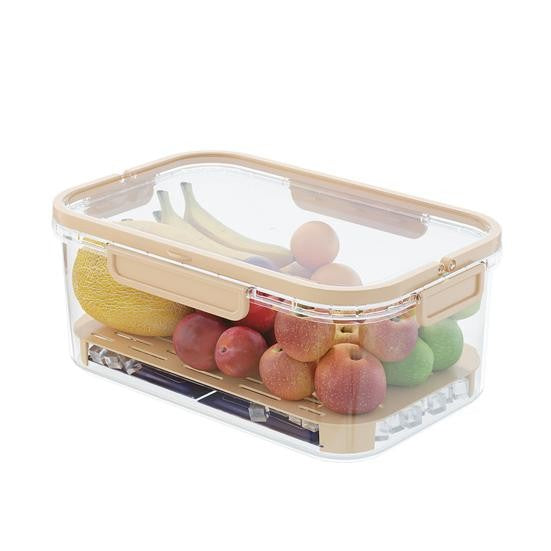 Caserolă Prânz și Cutie Depozitare Portabilă, Separator Gheață și Scurgere, Menține Prospețimea, Mâner Ergonomic, Polipropilenă, 25x16.5x11.5 cm, Crem/Transparent