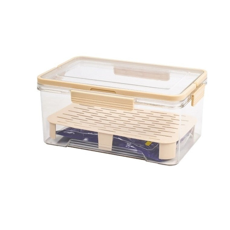 Caserolă Prânz și Cutie Depozitare Portabilă, Separator Gheață și Scurgere, Menține Prospețimea, Mâner Ergonomic, Polipropilenă, 25x16.5x11.5 cm, Crem/Transparent