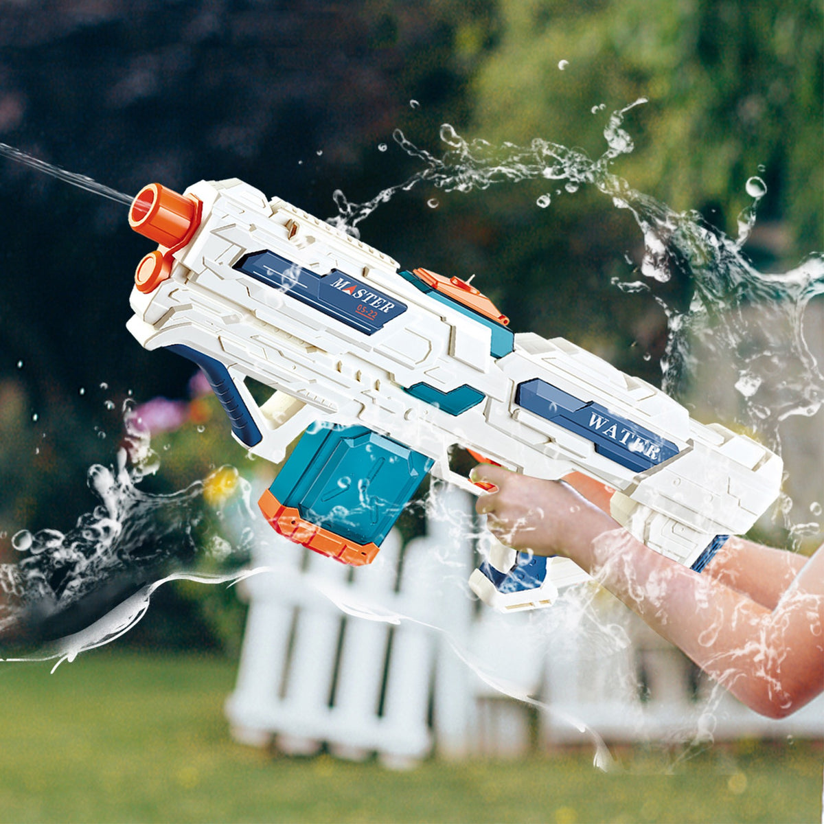 Pistol cu Apa Electric pentru Copii si Adulti, Functie de Tragere Automata Burst, Rezervor 600ml, Acumulator Reincarcabil 1200mAh, Alb/Albastru