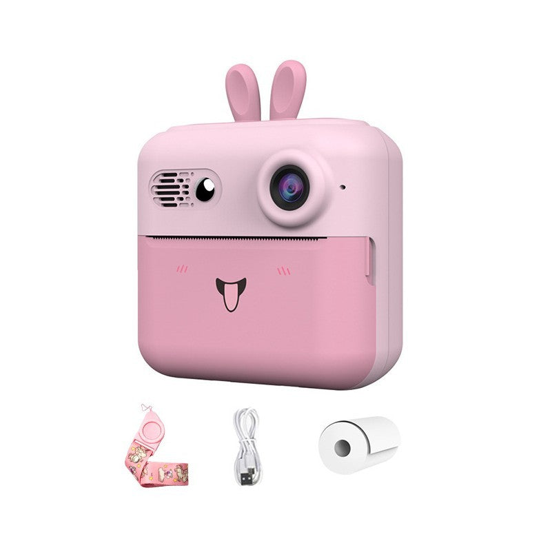 Camera Instantanee pentru Copii cu Imprimare Termica, Foto 24MP si Video 1080P, Bluetooth, Control APP, Model Iepure, ABS, Ecran 2.4 Inch, Roz