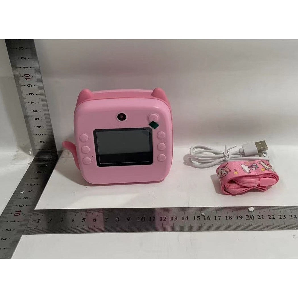 Camera Foto Instantanee pentru Copii, Functie Imprimare Termica si Selfie, Ecran 2.4 Inch, Bluetooth, Slot Card SD, Conexiune Aplicatie iOS si Android, Design Pisica, Plastic ABS, Roz