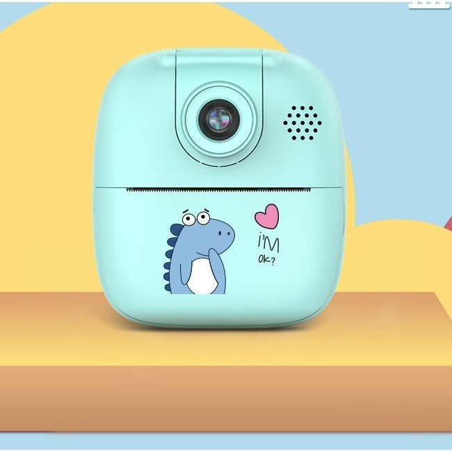 Camera Foto Instantanee Pentru Copii, Functie Printare Termica si Selfie, Camere Duale 24MP, Video 1080P, Conexiune Bluetooth, Ecran 2.0 Inch, Model Dino, Albastru